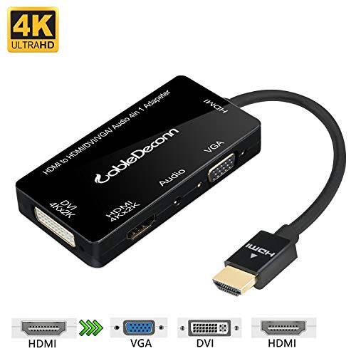 케이블Deconn 멀티포트 4-in-1 HDMI to HDMI DVI 4K VGA 변환기 케이블 with 오디오 Output 변환기 컨버터 (Black)
