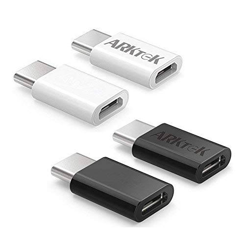 ARKTEK USB-C 어댑터 Mini 알루미늄 Mico USB Female to USB C Male 동기화 데이터 전송 and 충전 컨버터 크롬북 갤럭시 S20 Note 10 픽셀 4 and More Black White Pack 4 for