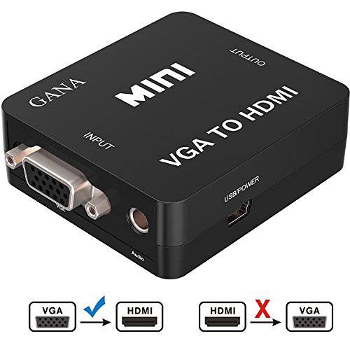 VGA to HDMI GANA 1080P Full HD Mini VGA to HDMI 오디오 영상 컨버터 어댑터 박스 USB 케이블 and 3.5mm 오디오 포트 케이블 Support HDTV PC 노트북 디스플레이 컴퓨터 Mac 프로젝터 블랙 with for