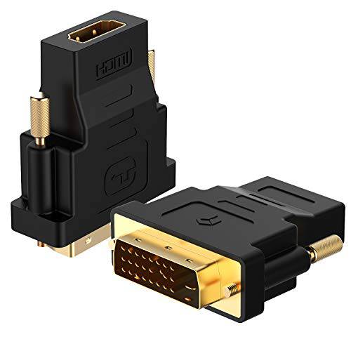 Rankie DVI to HDMI 변환기 2-Pack 금도금 1080P Male to Female 컨버터 Black