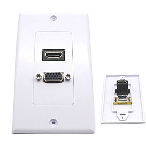 Poyiccot VGA 벽면 Plates, 1 Port HDMI 여자+ 1 Port VGA 15P 여자 AV 벽면 Outlet 영상 소켓 얼굴,페이스 커넥터 Plate White ABS (1HDMI+ 1VGA)
