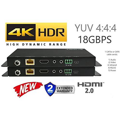 4K HDR HDbaseT 롱 레인지 HDMI 확장기 키트 330ft 100m 이더넷 18GBPS 싱글 CAT5e CAT6 CAT7 2.0B 4K @ 60hz UltraHD YUV 4:4:4 Uncompressed 송신기 리시버 IR RS232 HDCP2.2 CONTROL4 Savant