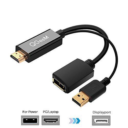 HDMI-DisplayPort 컨버터 어댑터 케이블 (USB 전원 제공) HDMI 장착 시스템 용 QGeeM 4K x 2K HDMI-DP 어댑터 VESA 듀얼 모드 DisplayPort 1.2 HDMI 1.4 및 HDCP 호환