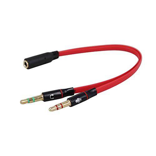 ISAIBELL 3.5mm Female to 2 Male 금도금 헤드폰 마이크 오디오 Y 분배 Flat Cable(Red)