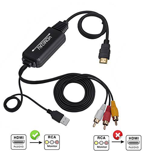 HDMI to RCA 케이블, HDMI to RCA 컨버터 변환기 케이블, 1080P HDMI to AV 3RCA CVBs 컴포지트, Composite 영상 오디오 support for 아마존 파이어 Stick, Roku, Chromecast, PC, Laptop, Xbox, HDTV, DVD
