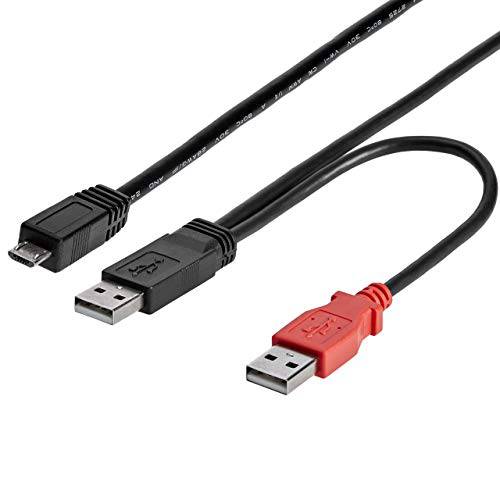 brandnameeng.coM3 ft. (0.9 m) USB to 마이크로 USB 케이블 With 힘 배달 - 듀얼 USB 2.0 A to 마이크로-B - 힘 and 데이터 - Y-케이블 - 마이크로 USB 케이블 (USB2HAUBY3), 블랙
