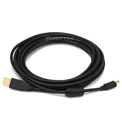 Monoprice 10-Feet USB 2.0 A Male to Mini-B 5pin Male 28/ 24AWG 케이블 with 페라이트 Core ( 금도금) (105449) (2 Pack)