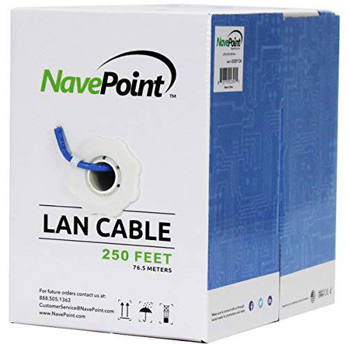 NavePoint CAT5e (CCA), 250ft, Blue, 솔리드 Bulk 랜선, 랜 케이블, 24AWG 4 Pair, 비차폐 Twisted Pair (UTP)