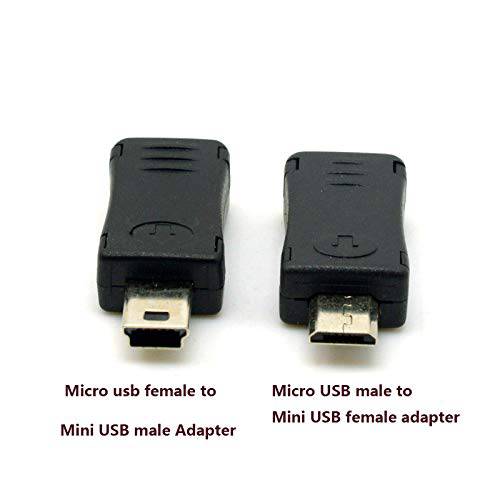 CY 2pcs 미니, 미니사이즈 USB Male to 미니 USB 5pin 여자&  미니, 미니사이즈 여자 to 미니 Male 연장 변환기 블랙