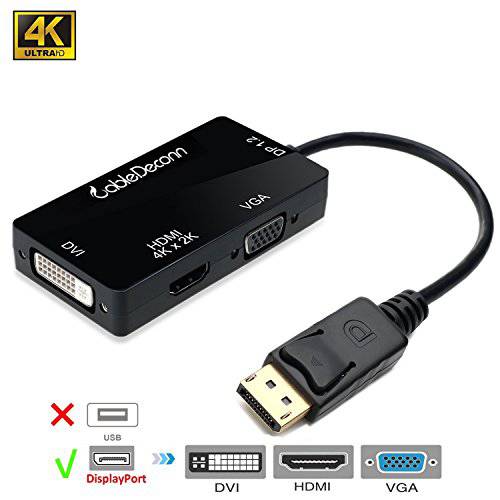 케이블Deconn DisplayPort,DP 1.2 to HDMI 4K DVI VGA 3 인 1 Multi-Function 케이블 변환기 컨버터