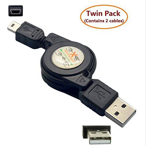 DATA DriveT PTC 트윈 팩, 마스크, 마스크팩 - 2 of 29.5 Retractable USB2.0 A to 5-Pin Mini-B 케이블 for Most 디지털 Cameras, camcorders, BlackBerry, 소니 PSP,  휴대폰, MP3’s.