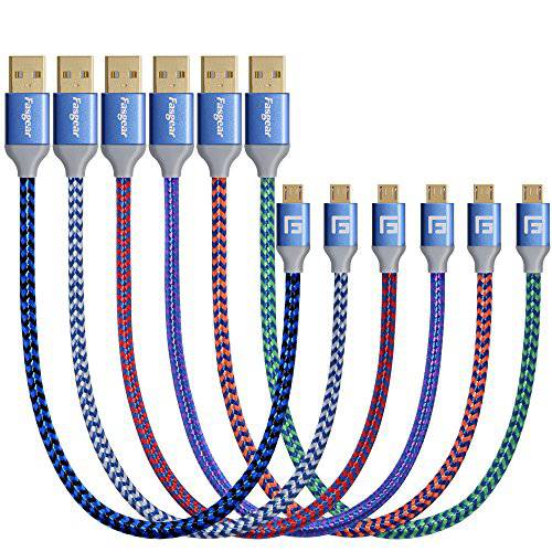 Fasgear 미니 USB Cables 1ft, 6 Pack Nylon Braided 미니 USB to USB 2.0 고속 안드로이드 충전 호환가능한 with 갤럭시 S7 날 S6, LG, Nokia, Kindle, Roku 스트리밍 TV Stick, Powerbank, etc (30cm, 6 Colors)