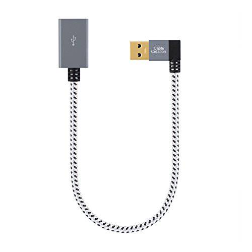 1 FT USB 3.0 연장 케이블, CableCreation Left 앵글 USB 3.0 Male to Female 연장 Cord, 90 도 USB 3.0 Adapter, for Oculus VR, Playstation, Xbox, Keyboard, 공간 그레이 알루미늄