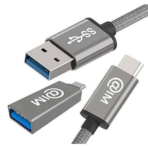 USB CCable 6ft Braided 고속 충전기 (+  USB Cadapter) 초고속 Type Cto USB 3.0 (A to C) USB-IF 엑스트라 롱 케이블 for 닌텐도스위치, 삼성 Note 8, 갤럭시 S8, MacBook, 구글 Pixel 2 - 우주 그레이
