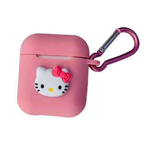 에어팟 케이스 커버 귀여운 Pink Kitty 모양뚜껑디자인 with 키체인, 키링, 열쇠고리 | 보호 실리콘 Anti-Lost Dust-Proof&  충격 내구성 by MODISH TECH