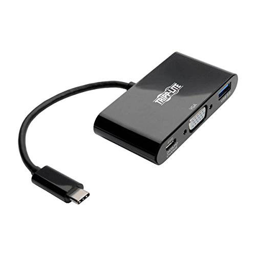 Tripp Lite USB C to VGA 멀티포트 변환기 w/ USB-A 허브&  PD 충전 1080p, USB 3.1 Gen 1, 썬더볼트 3 블랙 (U444-06N-VUB-C)