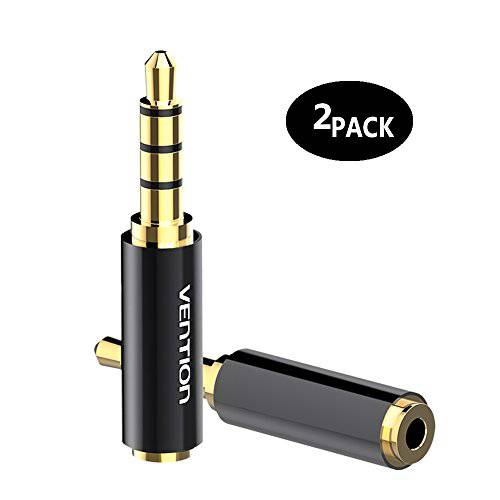 VENTION 2 Pack 3.5mm Male to 2.5mm FemaleAudio 여행용 변환기 금도금 Aux 예비 Plug 분배 3 링 Jack 지원 마이크,마이크로폰 이어폰 (Black) (3.5mm Male to 2.5mm Female)