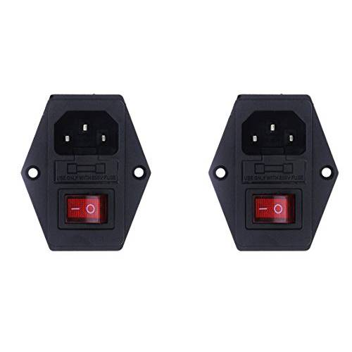 NOYITO 입구 모듈 Plug 퓨즈 Switch Male 파워 소켓 10A 250V 3 핀 IEC320 C14 3D 프린터 악세사리 퓨즈 Included (Pack of 2)