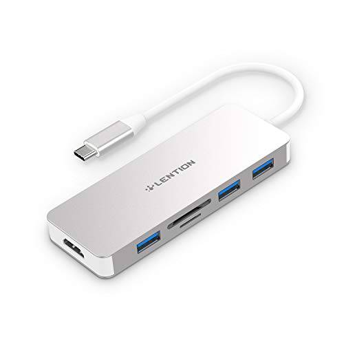 LENTION USB C 허브 with 4K HDMI, 3 USB 3.0, SD/ 미니 SD 카드 리더,리더기 호환가능한 2020-2016 맥북 프로 13/ 15/ 16, New 맥 Air/ Surface, Chromebook, Multi-Port 변환기 (CB-C18, Silver)