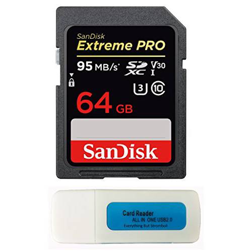 SanDisk 64GB SDXC Extreme 프로 메모리 카드 번들,묶음 Works with 파나소닉 루믹스 GH5, GH4, G7, GX85 미러리스 카메라 4K V30 (SDSDXXY-064G-GN4IN) 플러스 (1) Everything But Stromboli (TM) Combo 카드 리더,리더기