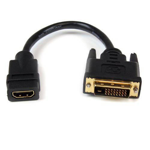 StarTech.com 8in  HDMI to DVI-D 영상 케이블 어댑터 -  HDMI Female to DVI 남성 -  HDMI to DVI 동글 어댑터 케이블 (HDDVIFM8IN), 블랙