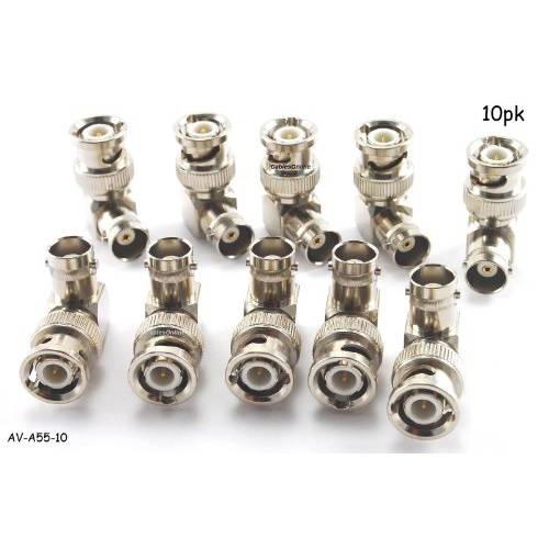 CablesOnline 10-Pack 90-Degree BNC Right-Angle Male to BNC Female 영상 변환기 (AV-A55-10)