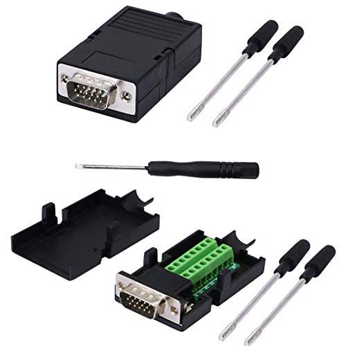 SINLOON VGA DB15 무납땜 커넥터 3+ 9 D-SUB 15 핀 VGA 3 Row Breakout 보드 어댑터 with Case+ Screwdriver(2-Pack Male)