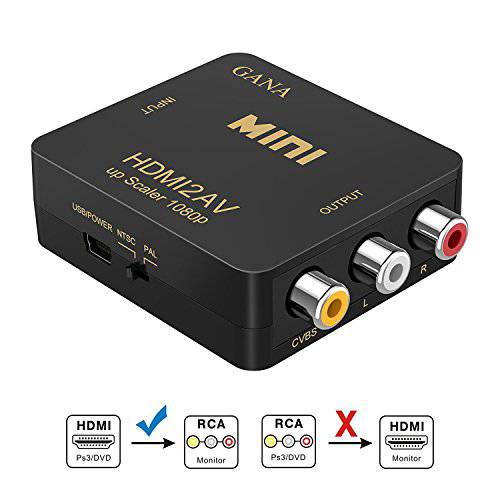 GANA HDMI to RCA HDMI to AV 1080P HDMI to 3RCA CVBS AV Composite 비디오 오디오 컨버터 어댑터 support PAL NTSC USB 충전 케이블 PC 노트북 HDTV DVD-Black with for