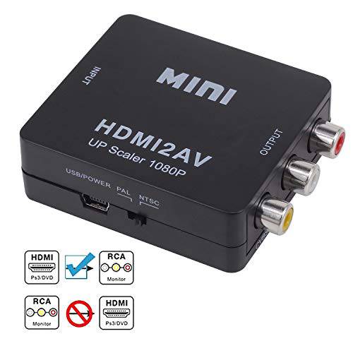 HDMI to RCA, HD 영상 컨버터, Yeworth 1080P 미니 HDMI to 3RCA AV/ CVBS 컴포지트, Composite 변환기 컨버터 for PC/ PS3/ VCR/ DVD, 지지 PAL/ NTSC with USB 충전 케이블