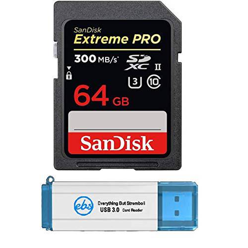 SanDisk 64GB SDXC SD Extreme 프로 메모리 카드 UHS-II Works with 캐논 EOS R, RP 미러리스 카메라 300MB 4K Class 10 (SDSDXPK-064G-ANCIN) 번들,묶음 with 1 Everything But Stromboli 3.0 Micro/ SD 카드 리더,리더기