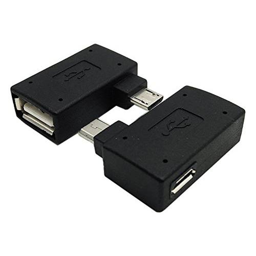 CERRXIAN Lemeng 90 도 (Left+ Right) 앵글드 미니 USB 2.0 OTG Host 변환기 with USB 파워 (2 Pack)