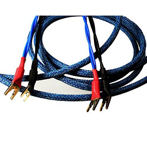 Better Cables (Pair-2 케이블 2 스피커) 블루 Truth II 레퍼런스 스피커 케이블 - High-End, High-Performance, 프리미엄 Hi-Fi 오디오  금도금 Spades - 6 Feet