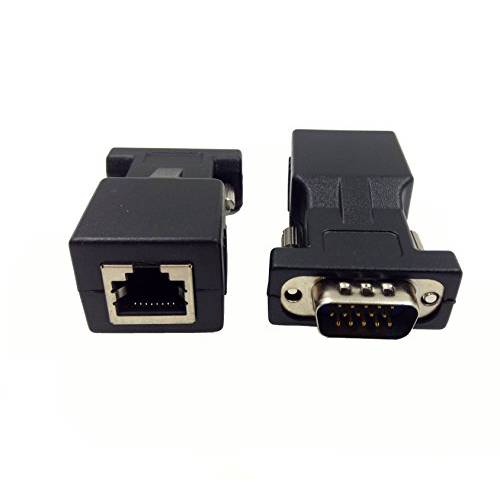 Haokiang VGA 연장 Over 랜포트, VGA 15 핀 Male to CAT5 CAT6 RJ45 Female 네트워크 케이블 연장 커넥터 Adapter(2-Pack)