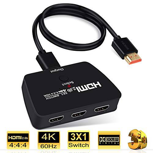 [Upgraded 2020] 4K@60Hz HDMI Switch 3 Port, avedio l인ks 알루미늄 HDMI2.0b Switch 3 인 1 Out, 3x1 HDMI Switch Box, support HDCP 2.2, HDR 10, 18Gbps, 4K HDMI분배기, 모니터분배기 for 게임 Consoles, 파이어 스틱
