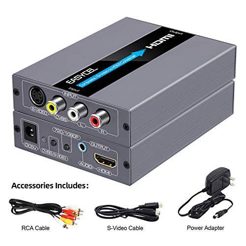 EASYCEL RCA Svideo to HDMI 컨버터, 변환기, RCA 컴포지트, Composite CVBS AV or Svideo+ R/ L 오디오 입력 to HDMI 출력 Upscale 컨버터, 변환기, 지원 720P/ 1080P 출력 스위치 N64, PS2, Wii, DVD