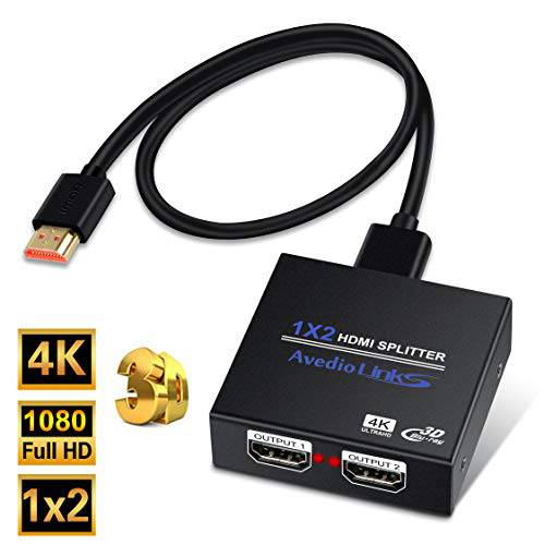 HDMI 분배 1 인 2 Out, NEWCARE 1x2 Hdmi 분배 support Full HD 4K @ 30HZ& 3840×2160P& 3D for 엑스박스 PS4/ 3 Roku Blu-Ray 플레이어 파이어 TV (Included 고속 HDMI Cable)