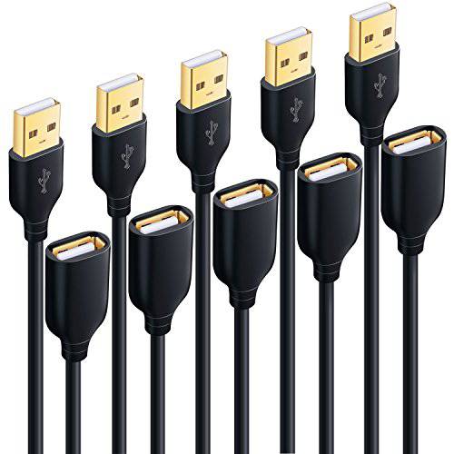USB 케이블 연장, Besgoods 5-Pack 10ft USB 연장 케이블 - 엑스트라 롱 USB 2.0 A Male to A Female 케이블 with Gold-Plated 커넥터 for Keyboard, Mouse,  인쇄기 - 블랙
