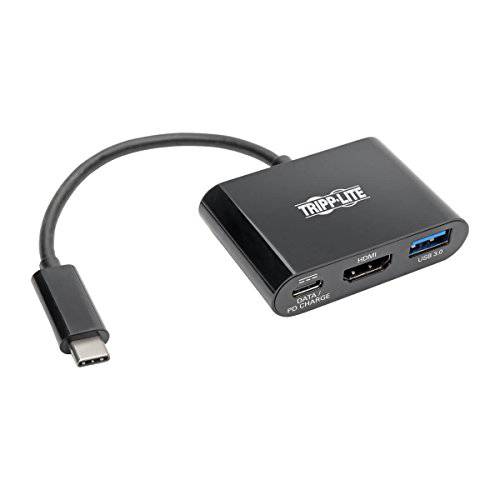 Tripp Lite USB C to HDMI 멀티포트 변환기 컨버터 w/ USB 허브 PD 충전 USB Type C 4K @ 30Hz 썬더볼트 3 블랙 (U444-06N-H4UB-C)