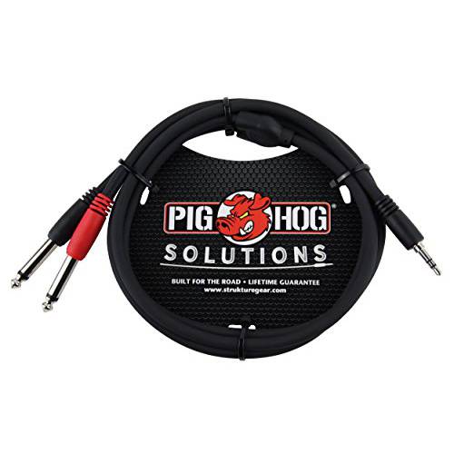 Pig Hog PB-S3410 3.5 mm 스테레오 to 이중 1/ 4 모노 (Male) 스테레오 Breakout 케이블, 10 Feet