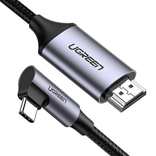 UGREEN USB C to HDMI 케이블 직각 4K USB Type C HDMI 변환기 케이블 썬더볼트 3 호환가능한 for 맥북 Pro, 삼성 Note 9 S10 S9 S8 Plus, 레노버 Yoga 900, 구글 Chromebook Pixel 알루미늄 6FT