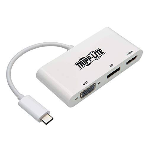 Tripp Lite USB C to HDMI/ DisplayPort/ VGA변환기 (M/ F), USB 3.1 Gen 1, 썬더볼트 3 to HDMI/ DisplayPort/ VGA, 4K Adapter, White (U444-06N-HVDPW)