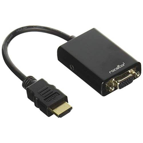 Rocstor Y10C120-B1 HDMI to VGA변환기 컨버터 M/ F - 6”- for Ultrabook, Laptop, Monitor, Projectors,  PC - 1920x1080-1 x HDMI Male 디지털 Audio/ 영상 - 1 x HD-15 Female VGA, 블랙