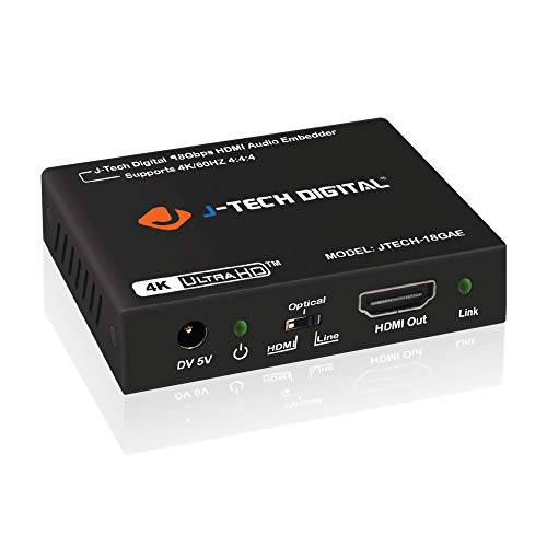 J-Tech Digital18Gbps Digital/ 아날로그 오디오 HDMI Embedder 공급기 지원 4K@60Hz 4:4:4 HDR CEC HDCP2.2/ 1.4 with TOSLINK 옵티컬, Optical 3.5mm 오디오 Input 옵션 [JTECH-18GAE]