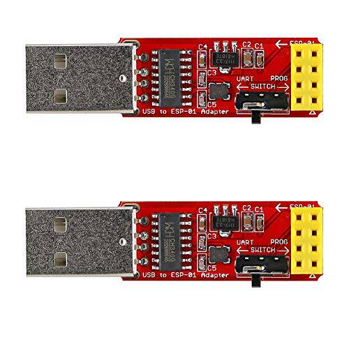 2PCS ESP-01S 프로그램제작자 USB to ESP-01 어댑터 ESP8266 무선 와이파이 모듈 Wi-Fi CH340G UART PORG, 4.5-5.5V 115200 Baud 율