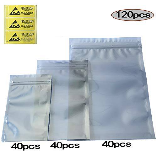 Daarcin Antistatic Bags, 고급 ESD Bags, 120pcs 혼합 Sizes Anti Static 밀봉가능,밀봉 Bags for 3.5 하드디스크, 2.5 SSD with Labels, ESD Shielding Bags for 종류 of 전자제품 디바이스