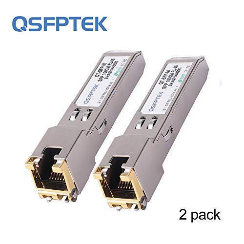 QSFPTEK 기가비트 SFP Copper RJ45 모듈 1000BASE-T 트랜시버 호환가능한 for Cisco GLC-T/ GLC-TE/ SFP-GE-T, Ubiquiti UF-RJ45-1G, Netgear, D-Link, Supermicro, Other Open Switches, up to 100m (2 Pack)