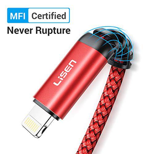 LISEN 아이폰 충전 케이블 6ft 애플 MFi Certified 라이트닝 케이블 to USB-A 케이블 Nylon Braided USB 고속 충전 케이블 호환가능한 아이폰 11 X Xs Max XR 8 7 6 플러스 아이패드 Red with