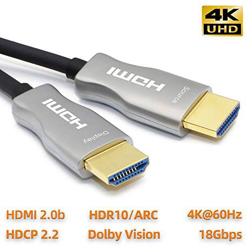 MavisLink Fiber Optic HDMI 케이블 15ft 4K 60Hz HDMI 2.0 케이블 18Gbps HDMI 케이블 지원 ARC HDR HDCP2.2 3D Dolby 비전 for Blu-ray/ TV Box/ HDTV/ 4K Projector/ 홈 시어터