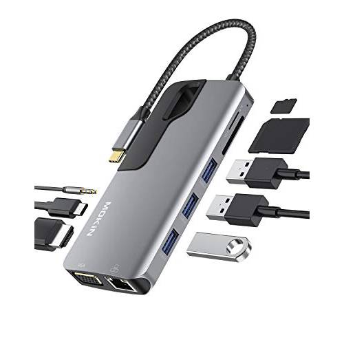 USB C 허브 변환기 for 맥북 Pro, 썬더볼트 3 Adapter, 10-in-1 USB C 동글 with 기가비트 Ethernet, USB C to HDMI VGA Adapter, 100W 파워 Delivery, 3 USB 3.0, SD TF 카드 Reader-Through Port Adapters.