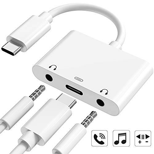 USB C to 3.5mm 헤드폰 Jack Adapter, 이중 이어폰 오디오&  충전기 Splitter, Hi-Res Sound, 고속 Charging, 동글 호환가능한 for 아이패드 Pro, Pixel 2/ 2XL/ 3/ 3XL, HTC, 화웨이 P20 and More USB-C 디바이스